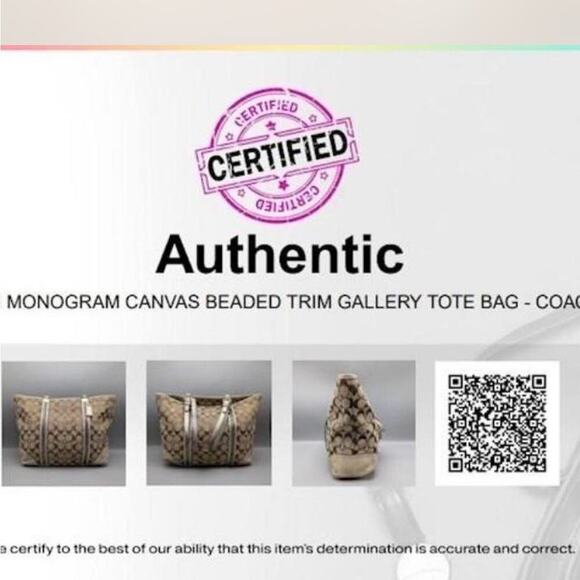 Authentic Vintage Coach Monogram Canvas Beaded Trim Gallery Tote Bag - Picture 6 of 6